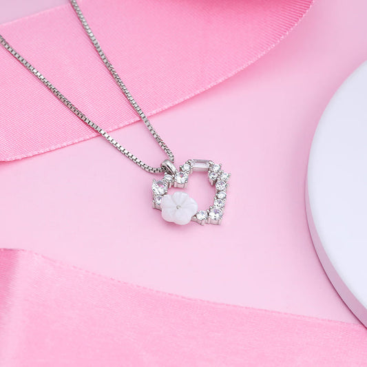 Silver Pink Heart Pendant with Link Chain