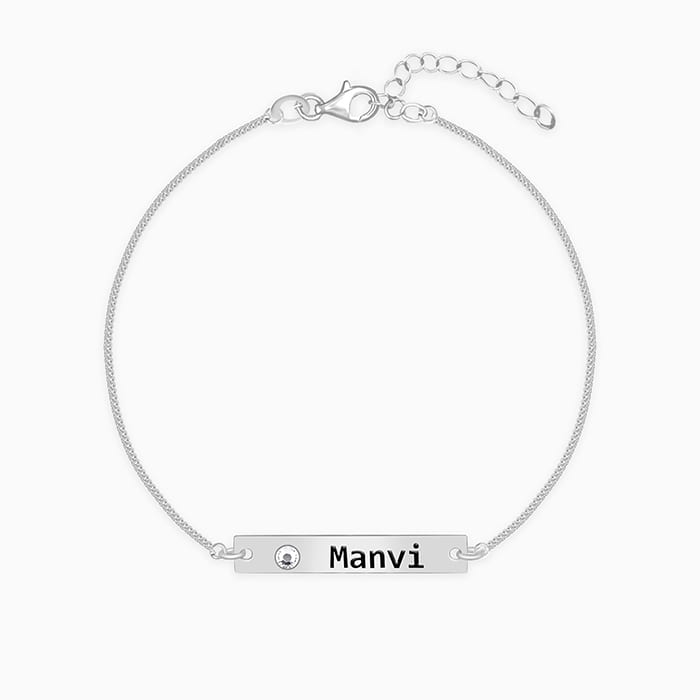 Personalised silver bangle bracelet with stamped pebble beads | The Pine in  the Vall