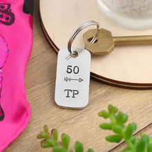 Load image into Gallery viewer, 50th Birthday Gift Personalised Milestone Keyring in Pewter