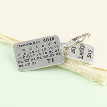 Load image into Gallery viewer, Personalised Lucky Day Pewter Calendar Keyring - Multiply Design