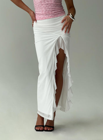 Shop Princess Polly Lower Impact Amarie Ruffle Maxi Skirt In White