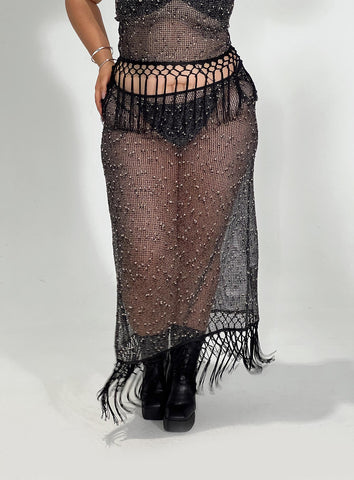 Shop Princess Polly Curve Alnet Maxi Skirt In Black