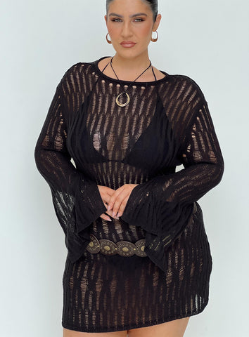 Shop Princess Polly Cylian Long Sleeve Knit Mini Dress In Black