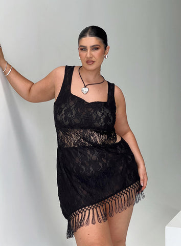 Shop Princess Polly Curve Dakarie Lace Mini Dress In Black