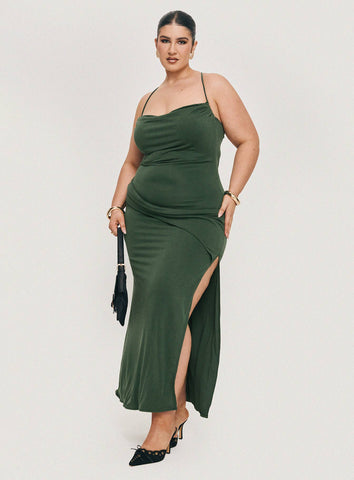 Shop Princess Polly Lower Impact Marchesi Cupro Maxi Dress In Green