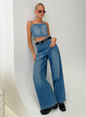 Shop Princess Polly Vihaan Wide Leg Pants In Blue Wash