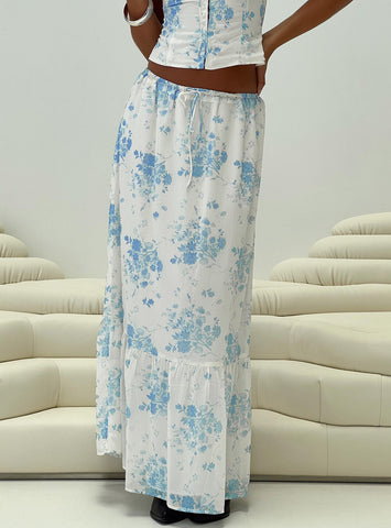 Shop Princess Polly Modern Girl Maxi Skirt In White / Blue Floral