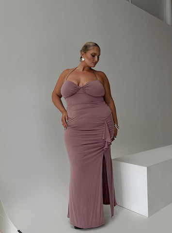 Shop Princess Polly Lower Impact Destinations Maxi Dress In Mauve