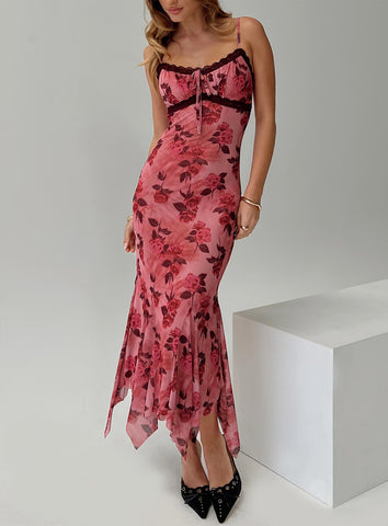 Shop Princess Polly Lower Impact Eirini Maxi Dress In Pink Floral