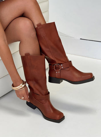 Shop Princess Polly Wrecked Western Boots Rust In Tan