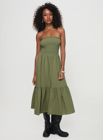 Shop Princess Polly Chani Strapless Maxi Dress In Olive