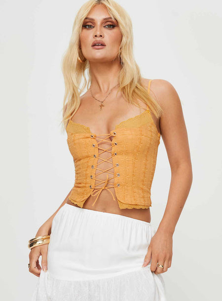 Orange Stretchy Ribbed Triangle V Hem Strapless Lace Up Back Crop Top NWT
