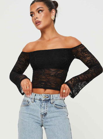 Shop Princess Polly Lower Impact Charet Off The Shoulder Top In Black