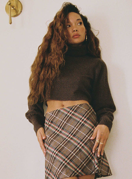 1/2 Sweater Cropped Top - Brown