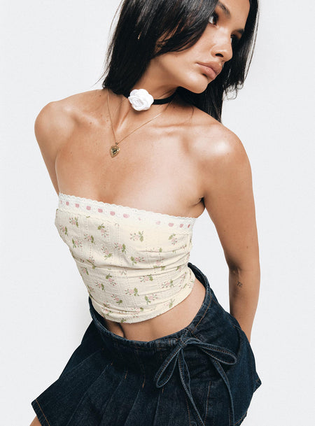 Kinney Strapless Top White / Floral