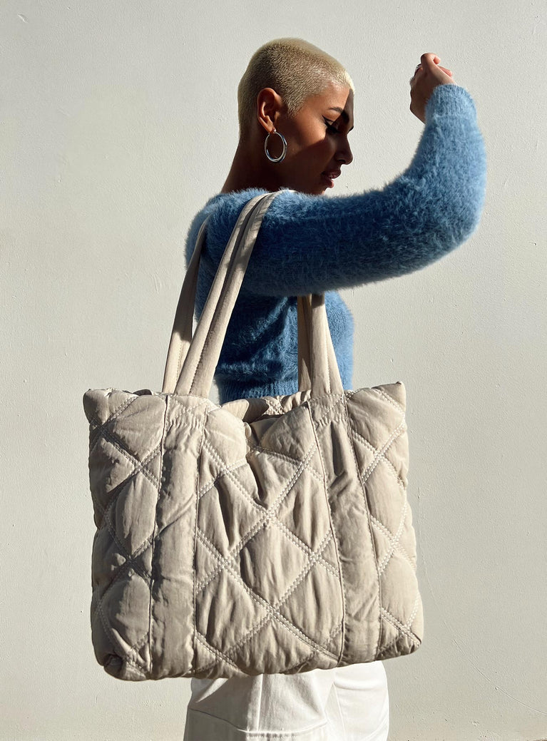 John Lewis ANYDAY Quilted Puffy Tote Bag, Off White at John Lewis & Partners
