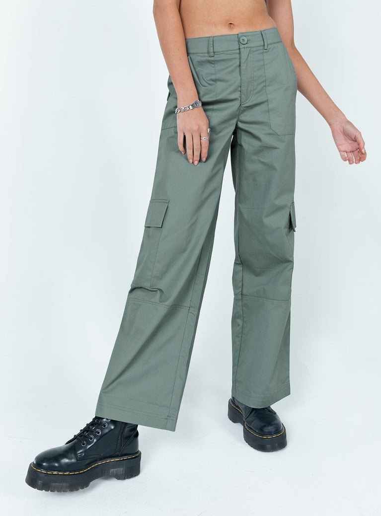 Luna Mid Rise Cargo Pants Grey