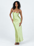Maxi dress Silky material  Floral embellishments Adjustable shoulder straps  Wire cups  Invisible zip fastening at side 