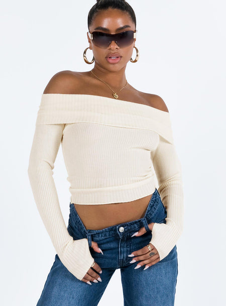 Cross Front Long Sleeve Going Out Crop Top Cream –