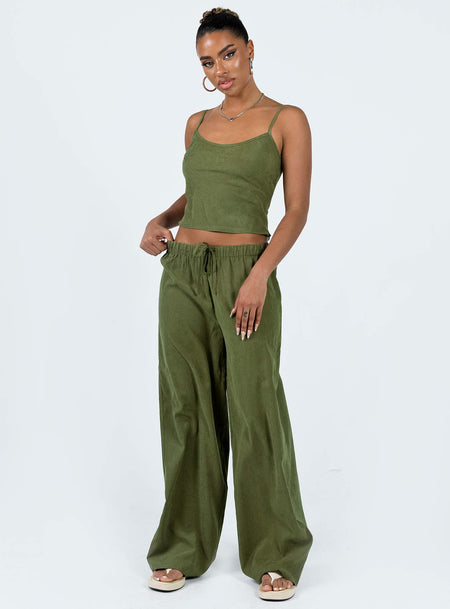 Comfy Luxe Velour Corset and Cargo Pants Set - Olive Green