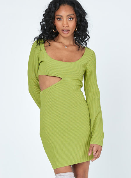 JoosTricot Honeydew Lurex Long Sleeve Mini Flared Polo Dress