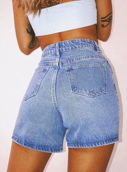 Open Road Denim Paper Bag Shorts Pale Blue