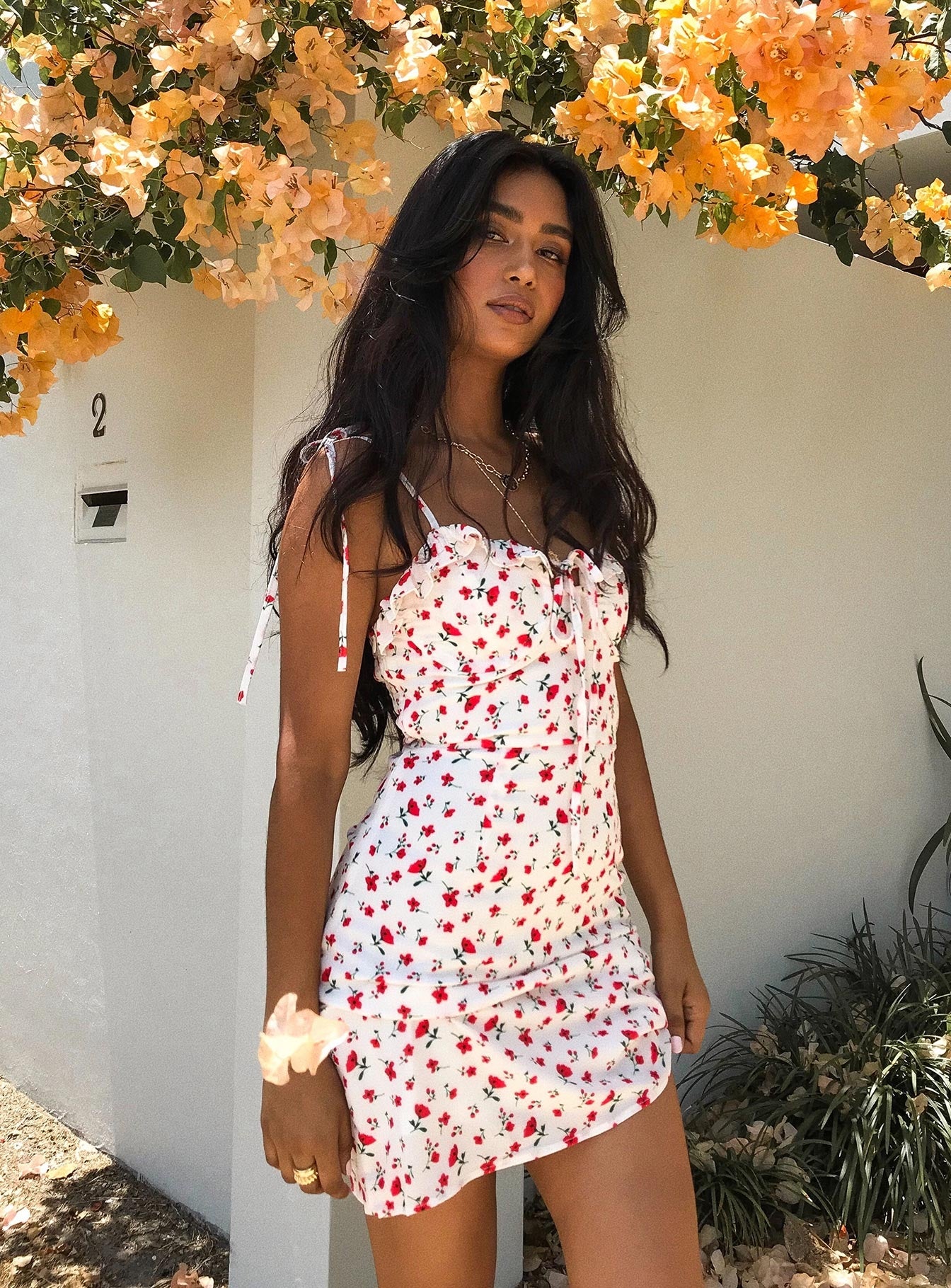 white long floral dress