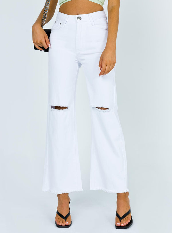 Cece Hammer Wide Leg Knee Rip Jeans White Denim