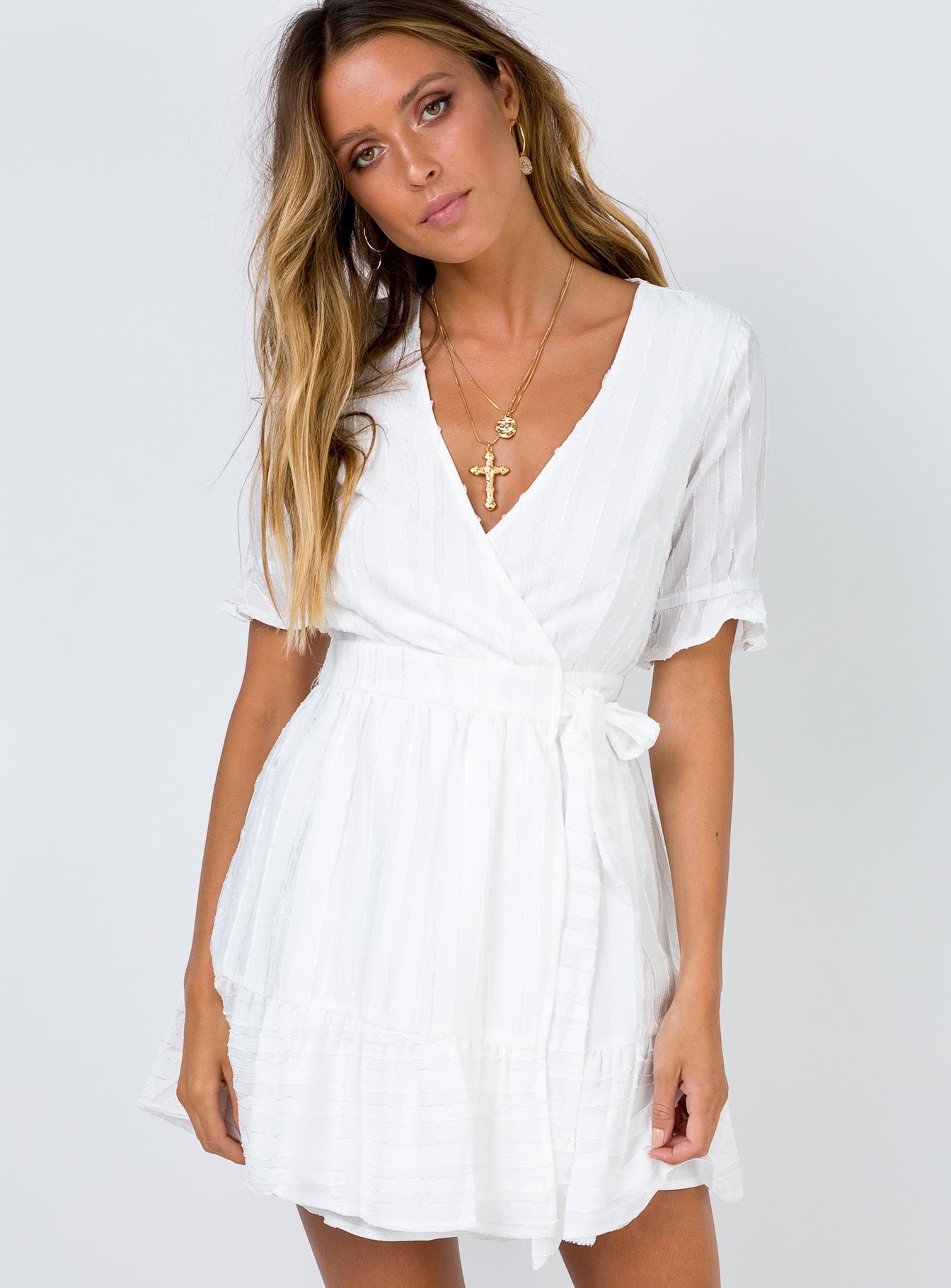 mini white wrap dress