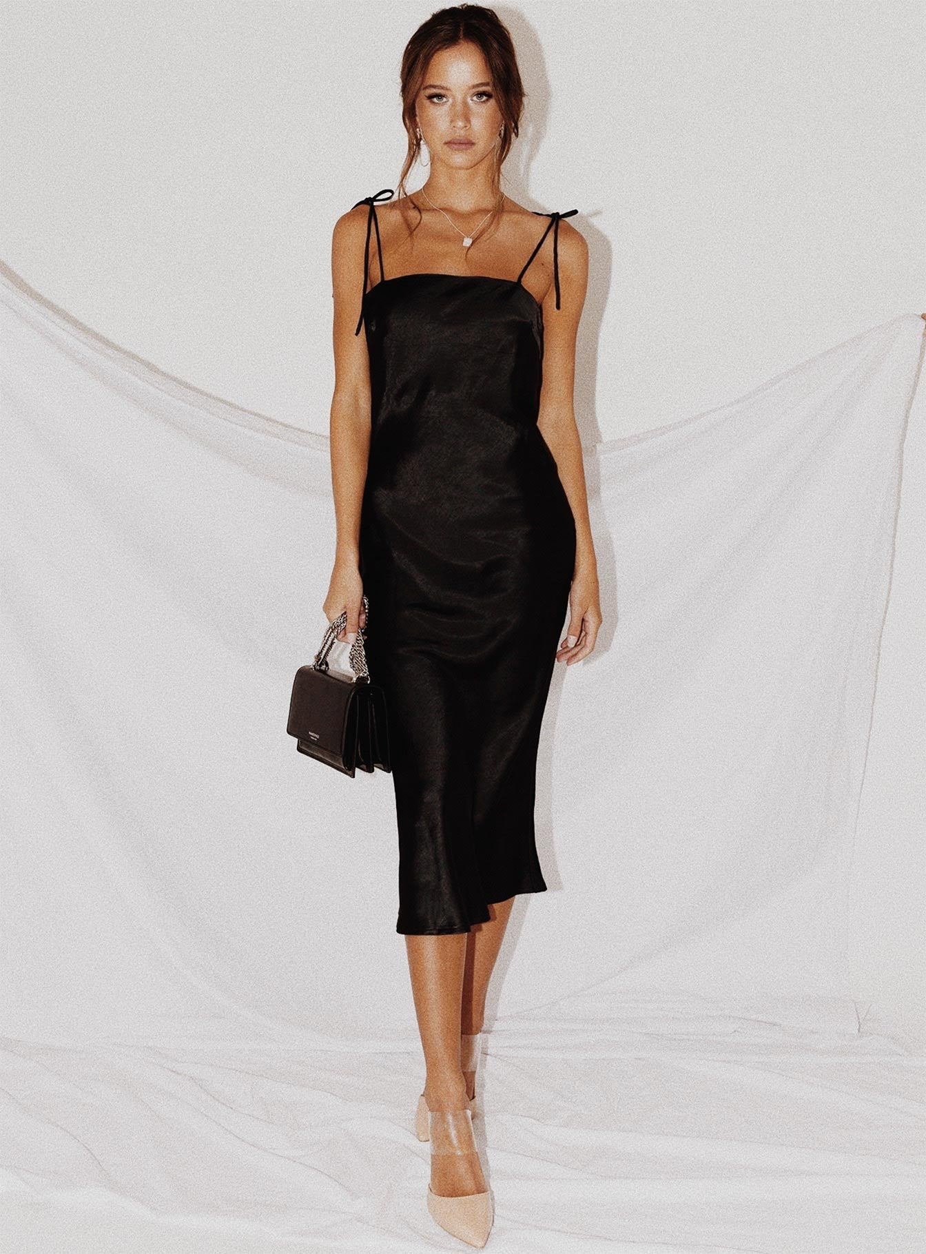 black silk dress midi