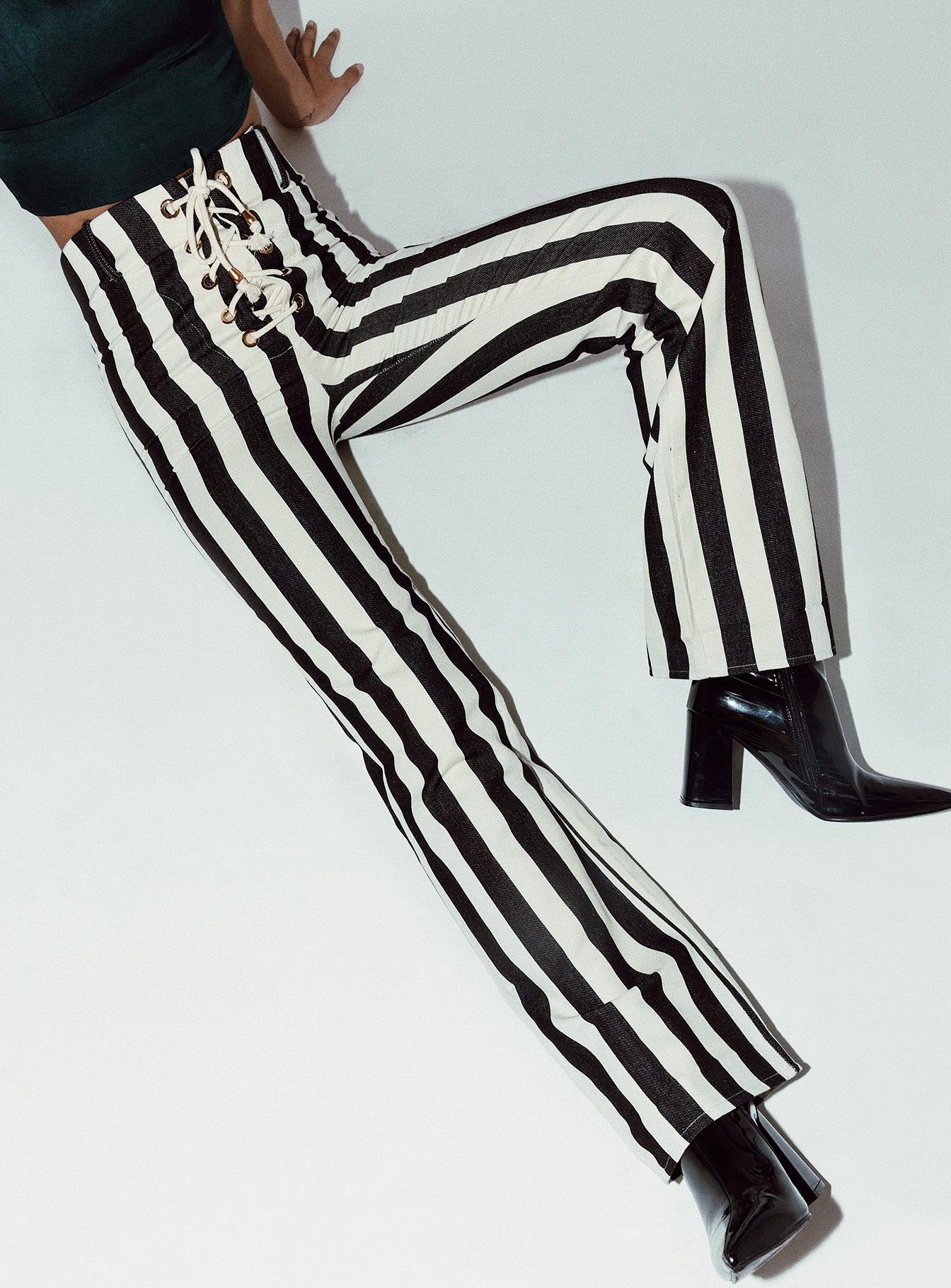 black and white striped pants