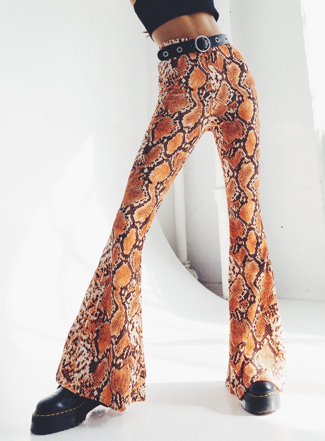 flared snakeskin pants