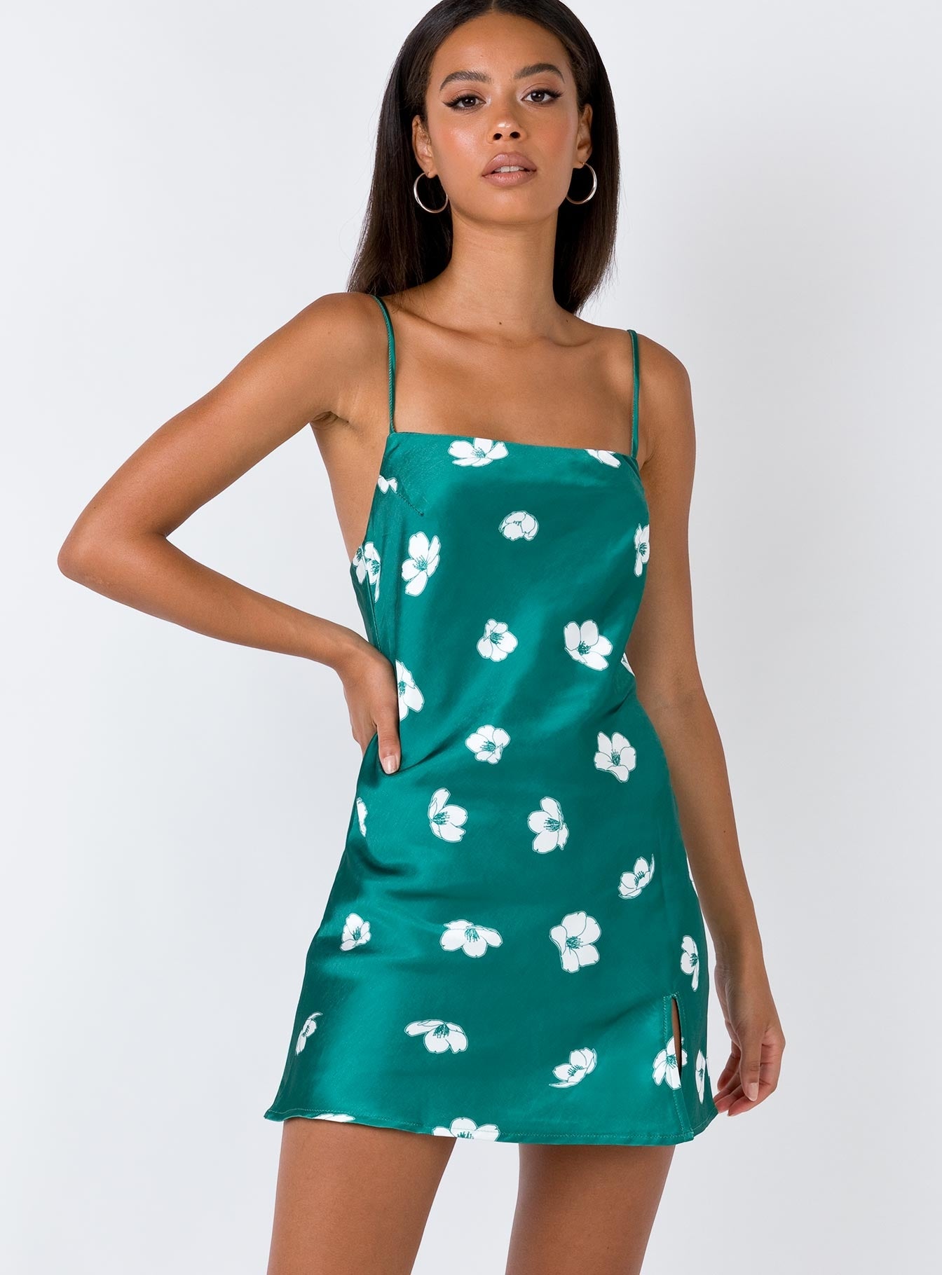 green flower dress