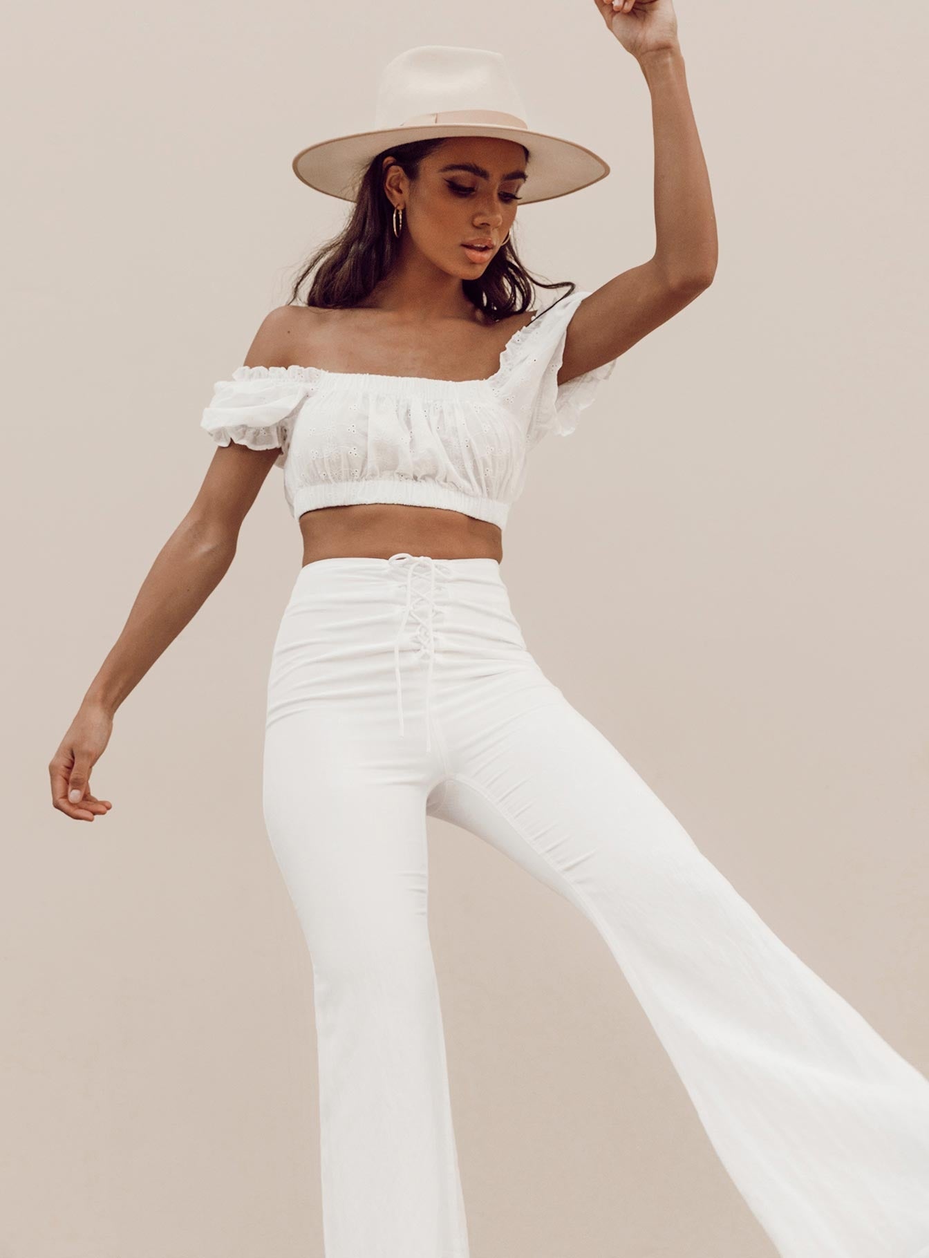 white flare out pants