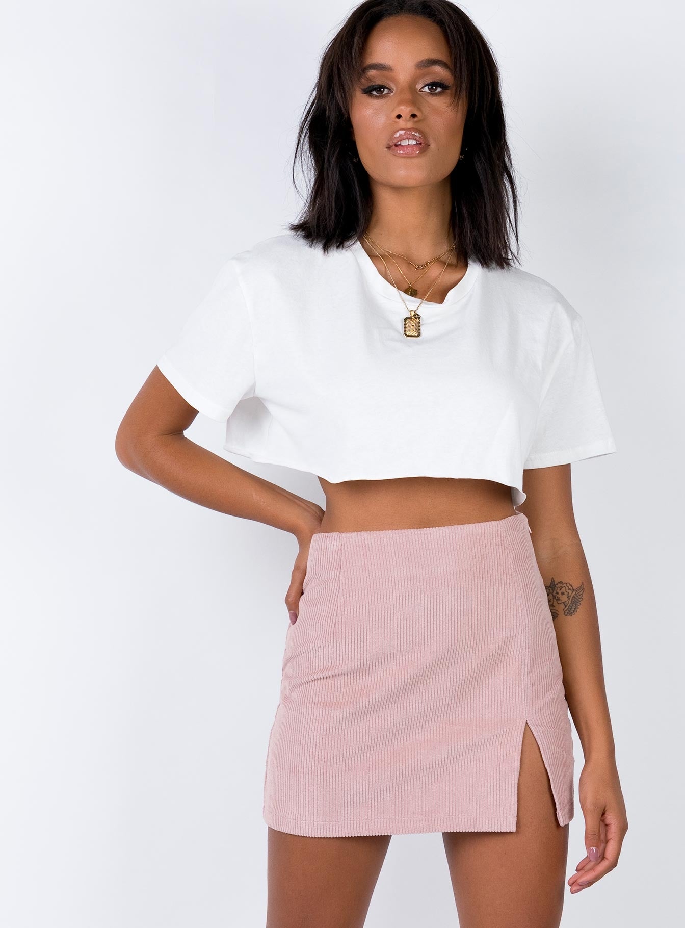 light pink bodycon skirt