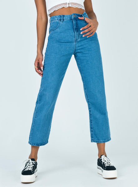 afends blondies stone blue high waist slim jeans