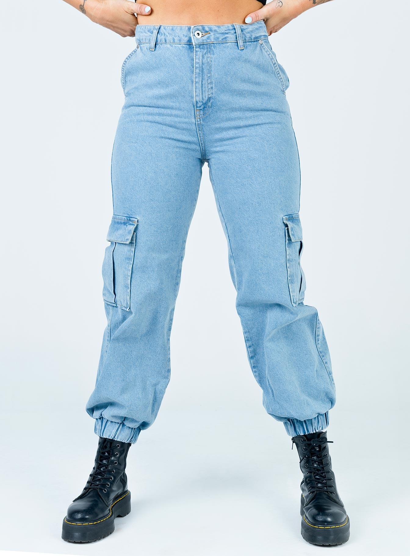 light blue cuffed jeans