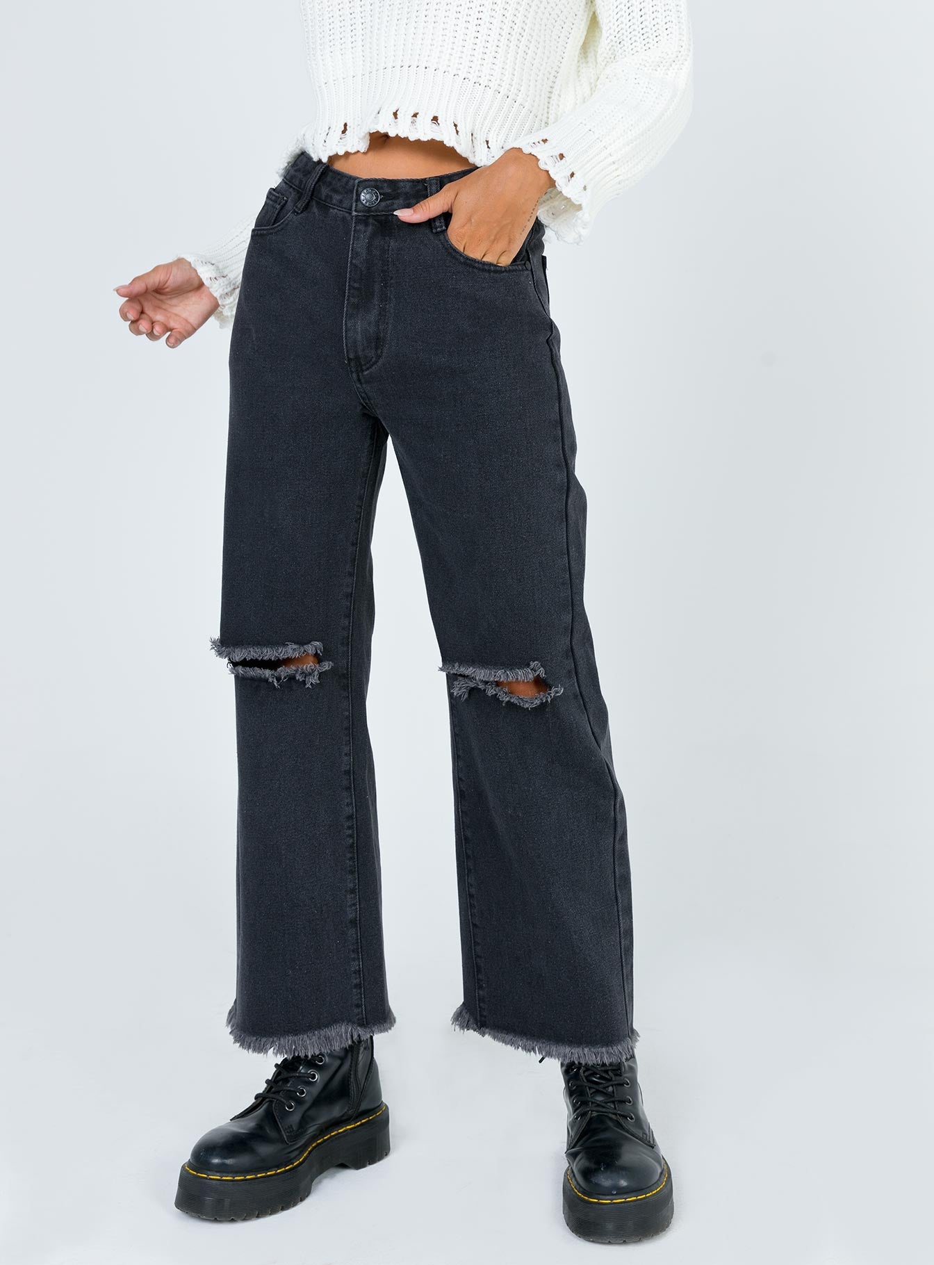 black denim wide leg jeans