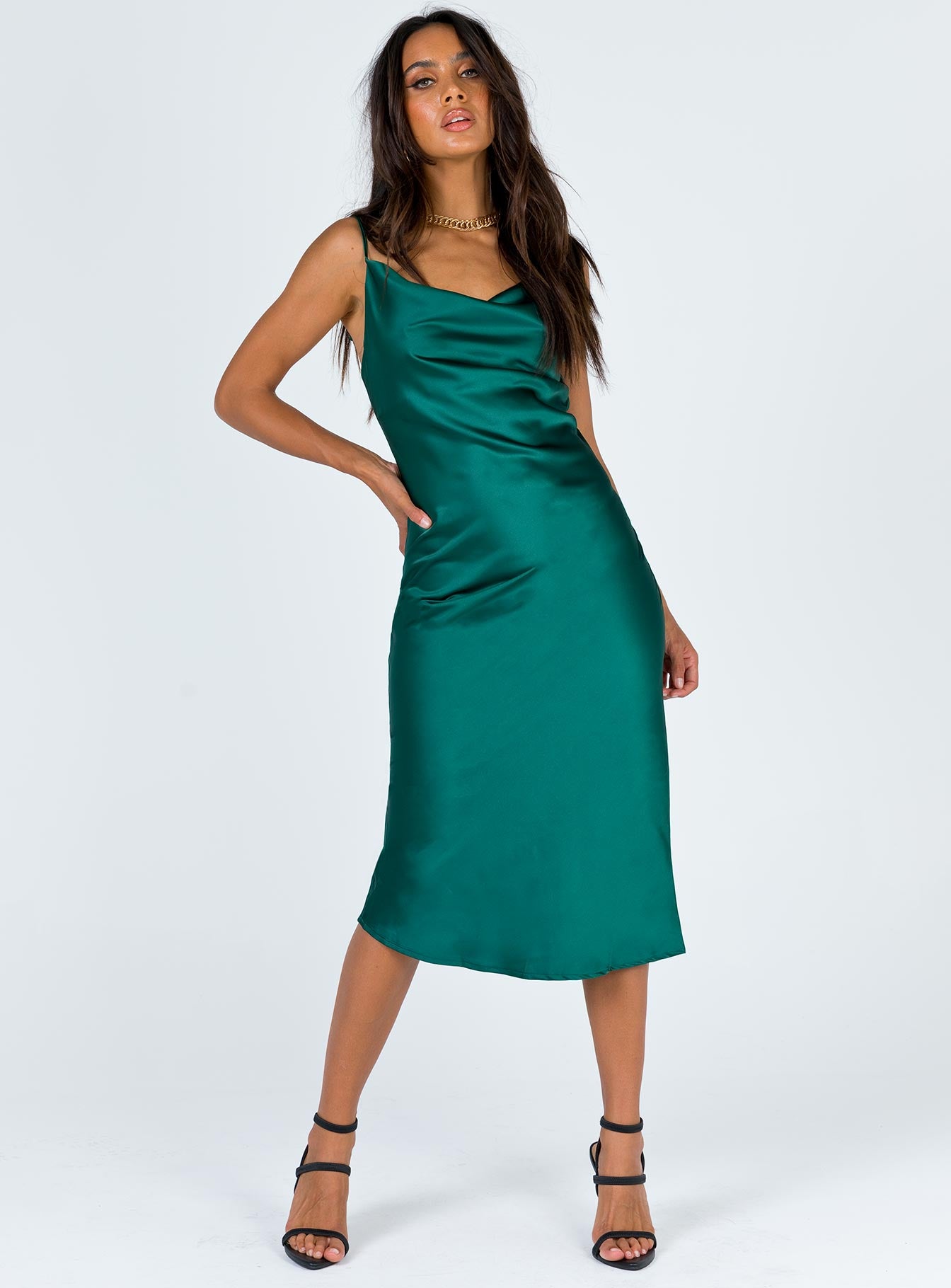 silk green midi dress