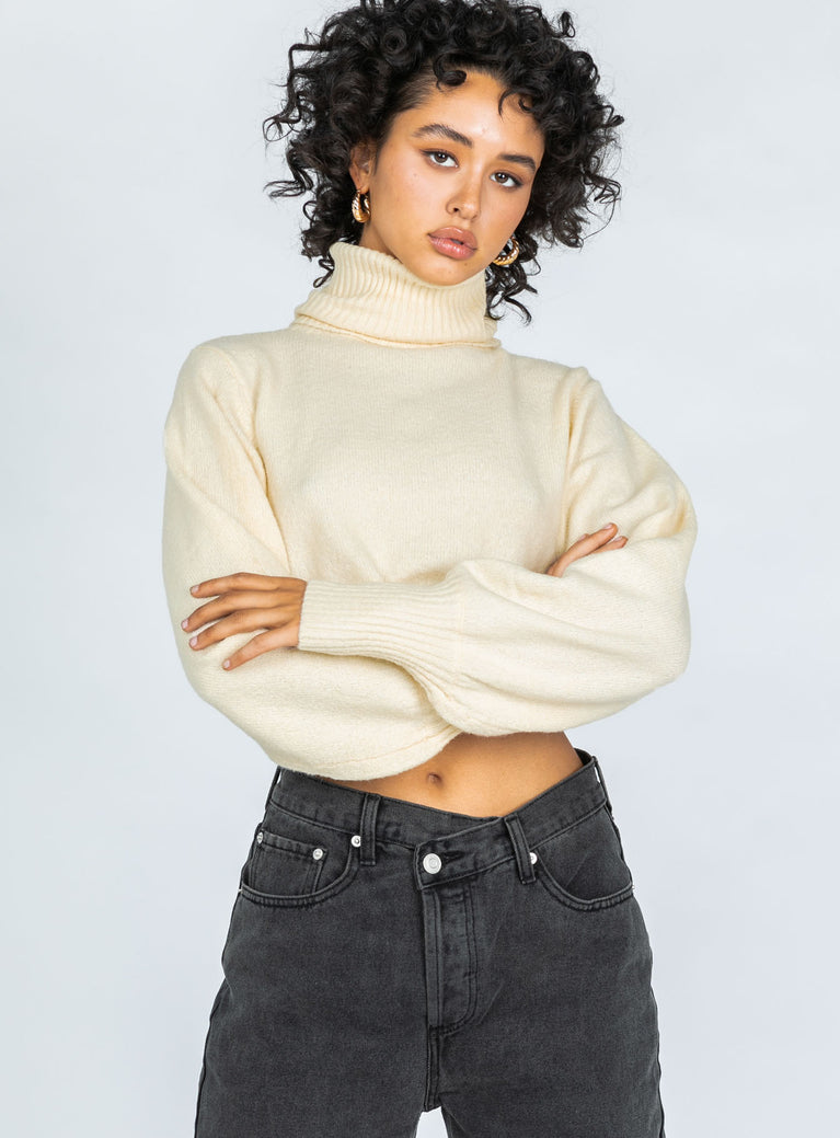 Zahara Cropped Turtleneck Sweater Cream