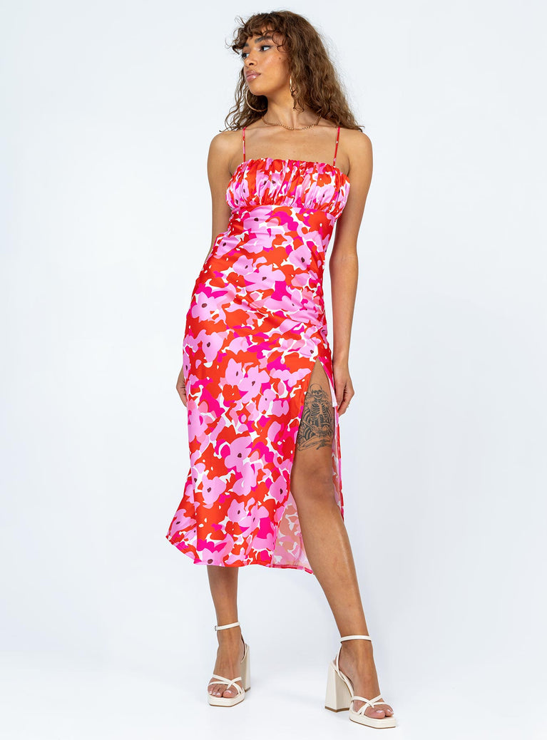 Tinzia Midi Dress Red Floral