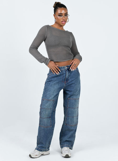 Pimaga Wide Leg Cargo Jeans Light Wash Denim