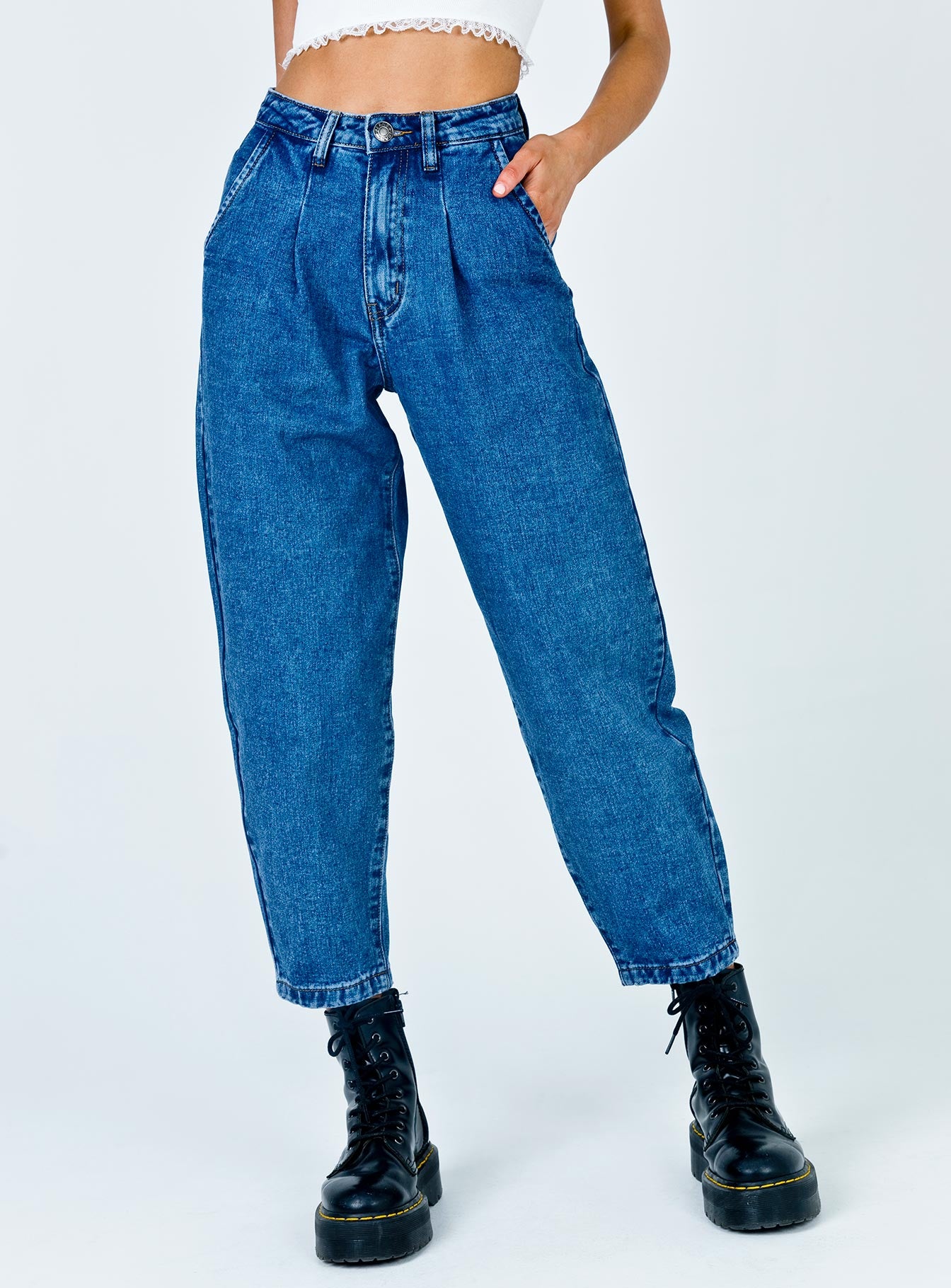 mom jeans dark blue