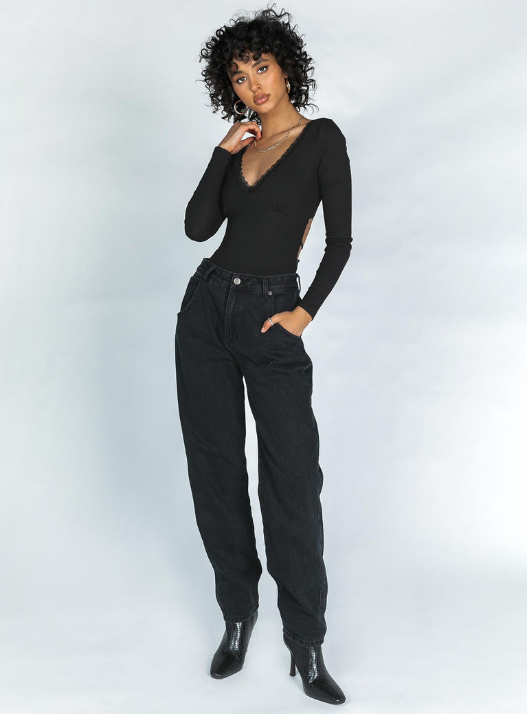 Drey Long Sleeve Bodysuit Black