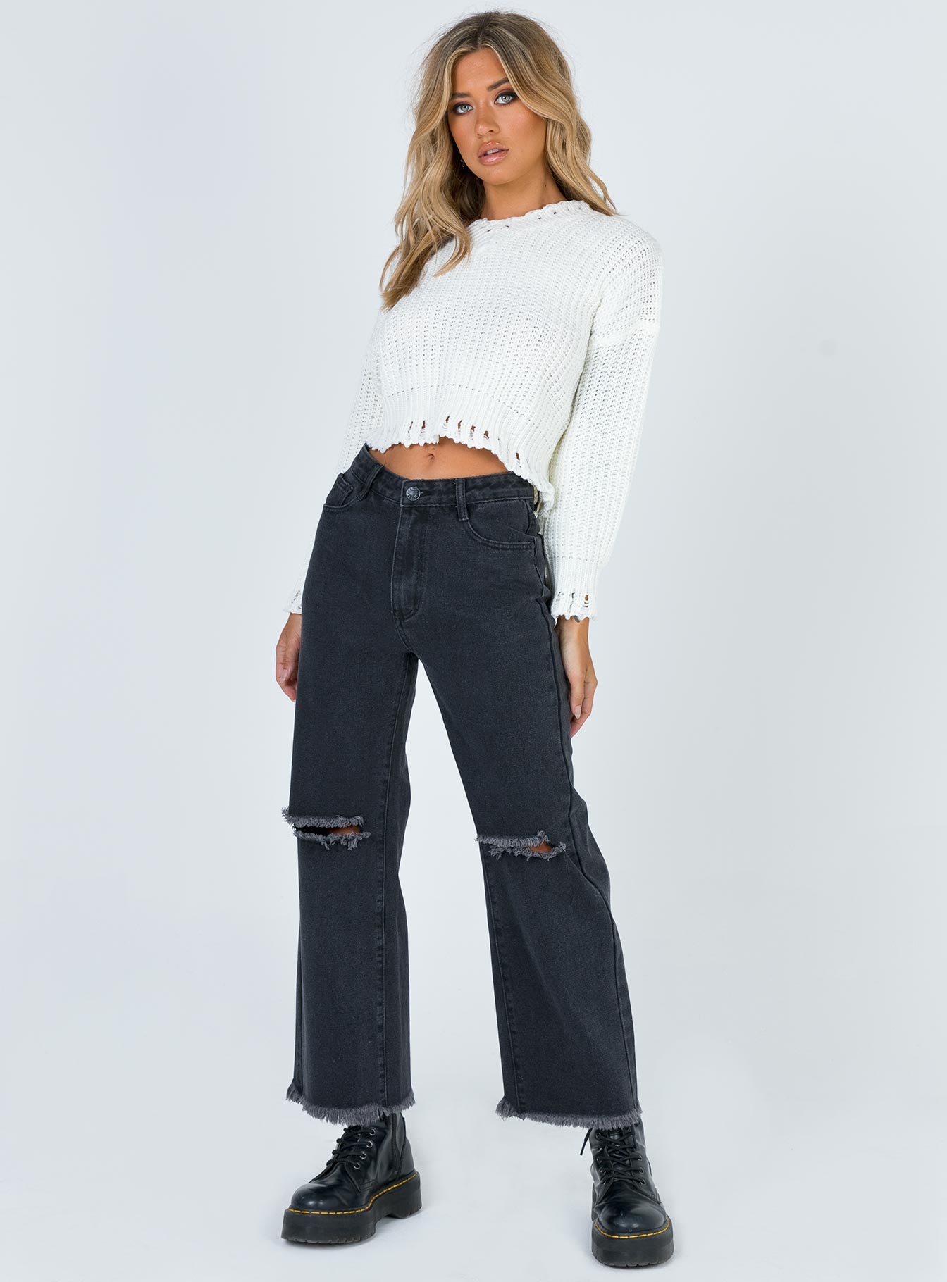 black denim wide leg jeans