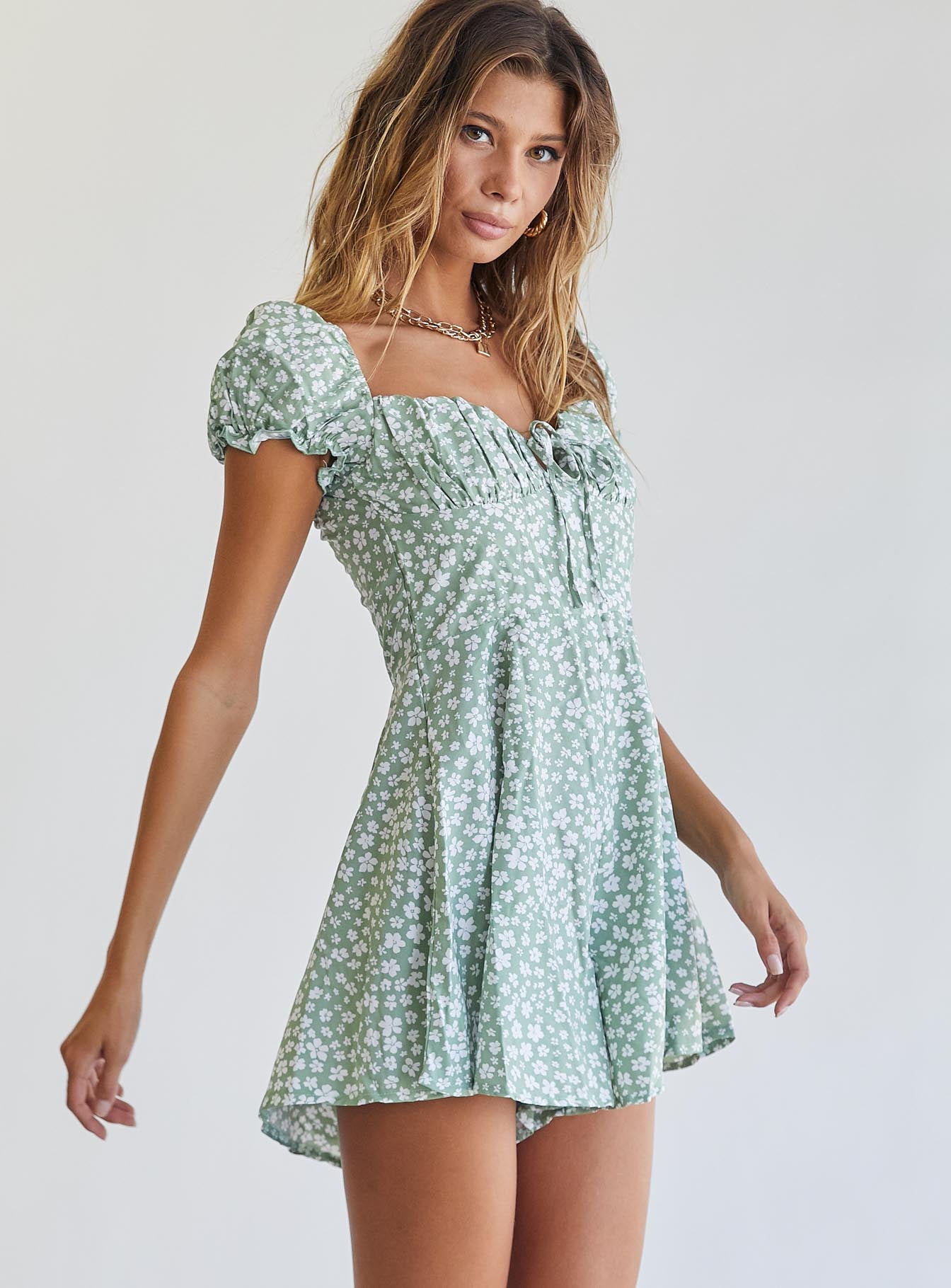 green romper dress