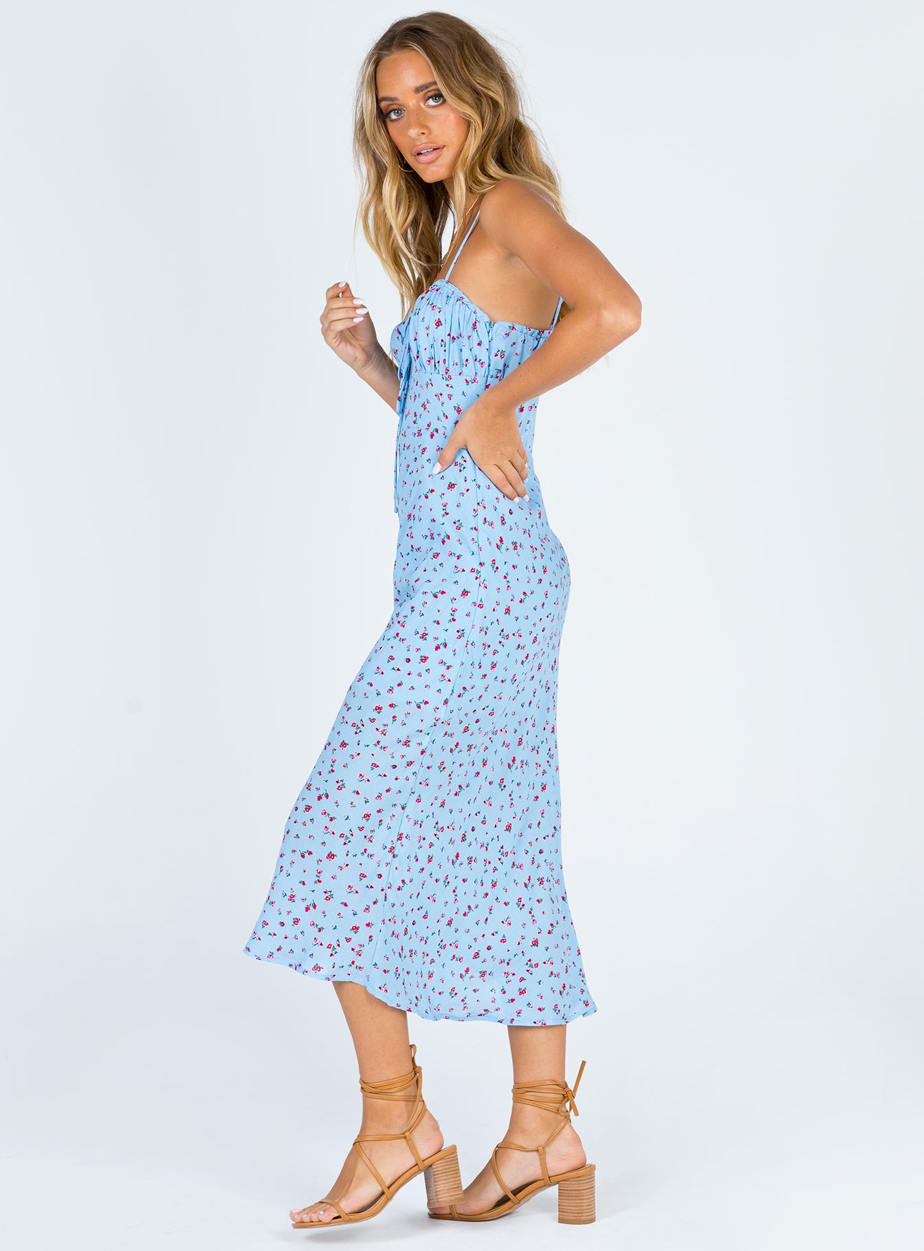 blue midi floral dress