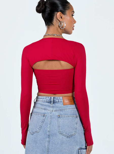 Becca Long Sleeve Crop Top Red