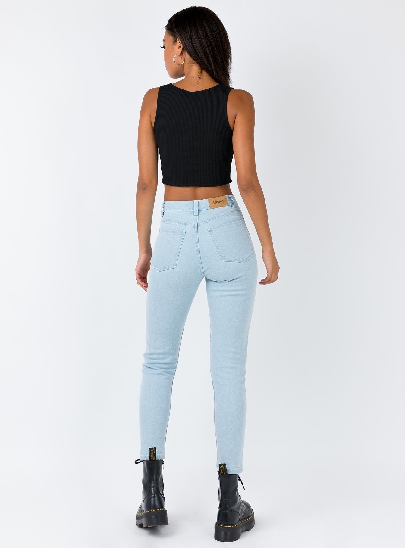 afends blondies stone blue high waist slim jeans