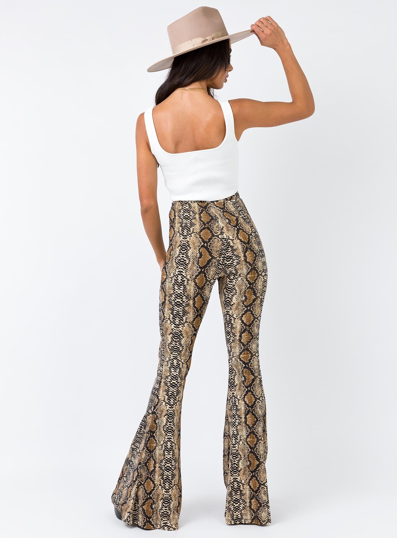 snakeskin flared trousers